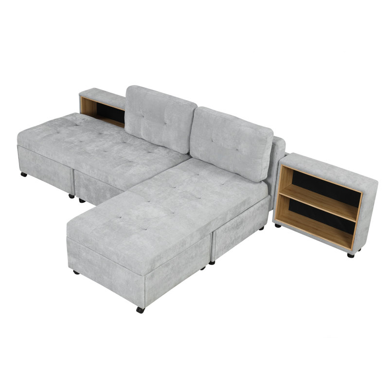 Canapé-lit modulaire avec deux rangements, Gris