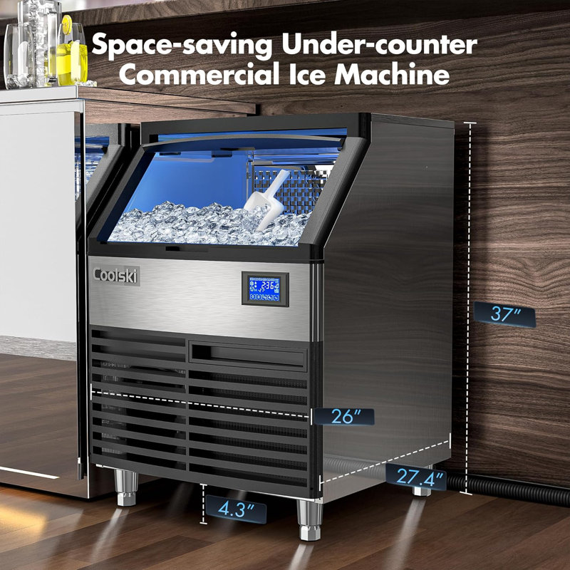 Commercial Ice Maker Machine 260lbs/24h, 26’’ Under Counter Ice Machine With Storage Bin, Etl Approved Ice Maker For Restaurant/bar/home, Air Cooled/clear Ice Cubes/stainless Steel