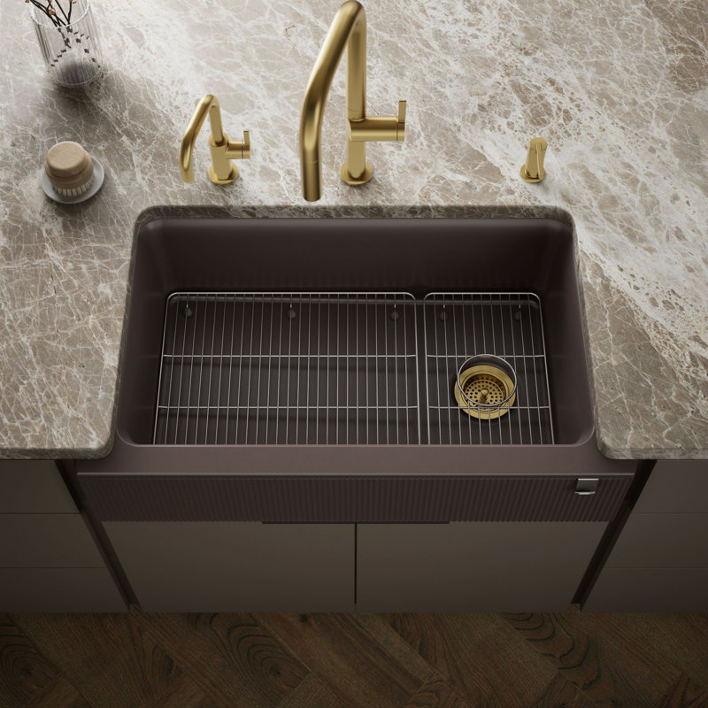 Cairn Undermount Single-Bowl Farmhouse Kitchen Sink, Matte Brown, Fluted