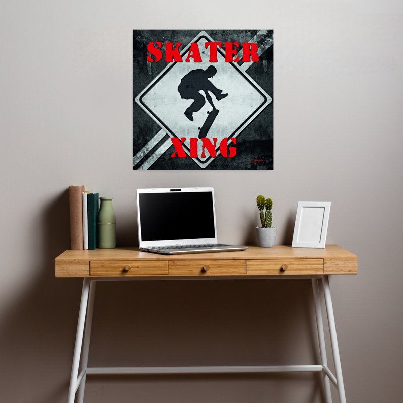 Skater Crossing Contemporary Wall Art Print 1 Piece Wrapped Canvas Wall Art, 45.72cm H x 45.72cm W