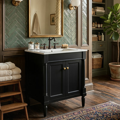 24" Freestanding Bathroom Vanity With Ceramic Sink, Modern 2-Tier Storage Cabinet With Solid Wood Frame And Soft-Close Doors