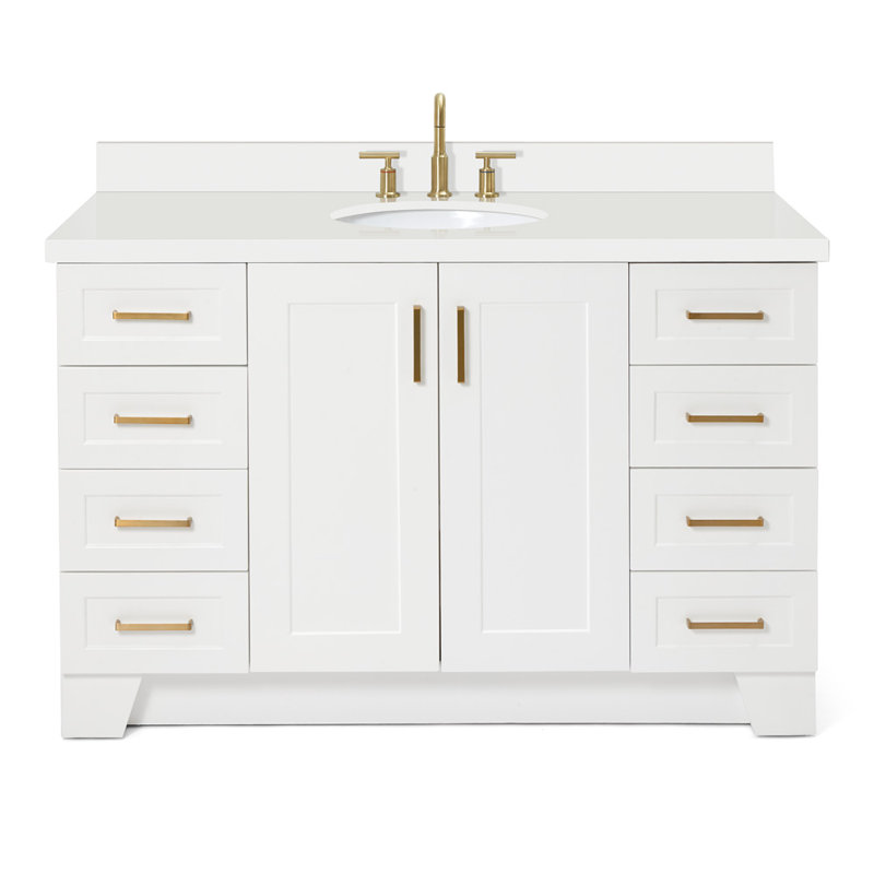 61 IN.  Single Bathroom Vanity, White, Oval, White Quartz