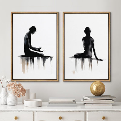 Noir et blanc, yoga, nature morte, portrait de femme, illustrations minimalistes, art moderne encadré sur toile, ensemble de 2 pièces