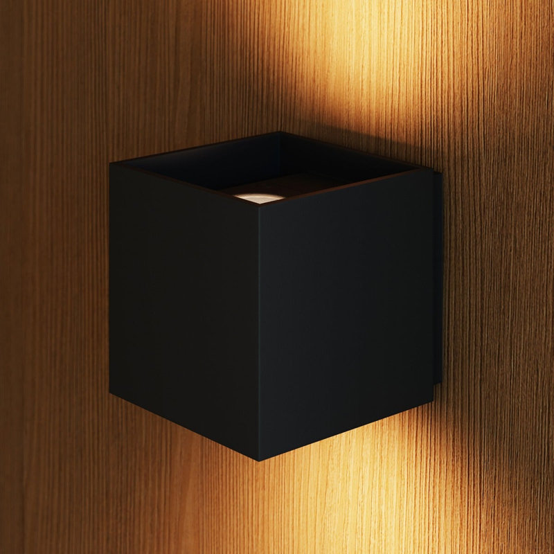 Qube Aluminium LED Flush Mounted Sconce, 3.25" H x 3.25" W x 3.5" D, Textured Black