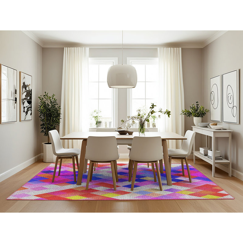Tapis géométrique rose, Rectangle 7 pi x 10 pi