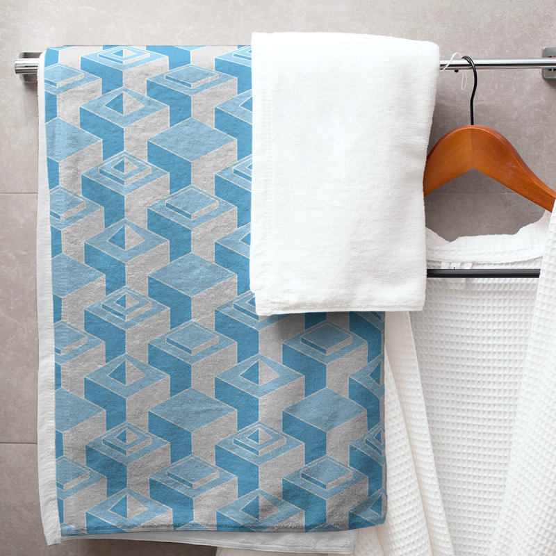Serviette de bain à motif de gratte-ciels classiques, Bleu Aqua