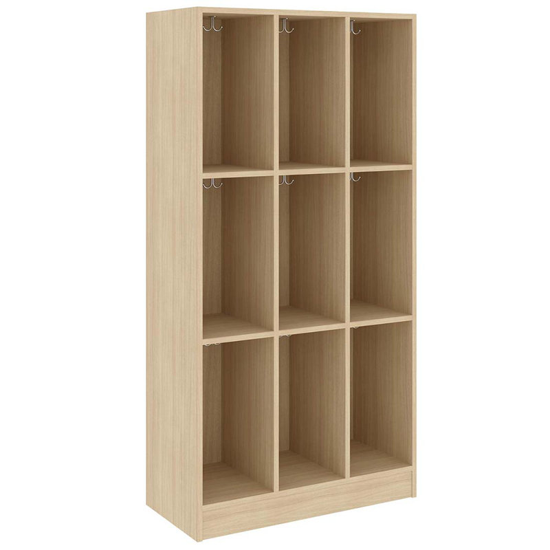 Armoire de rangement pour salle de classe triple à neuf compartiments, H 59 po x l 36 po x P 17 po, Chêne Battle Creek