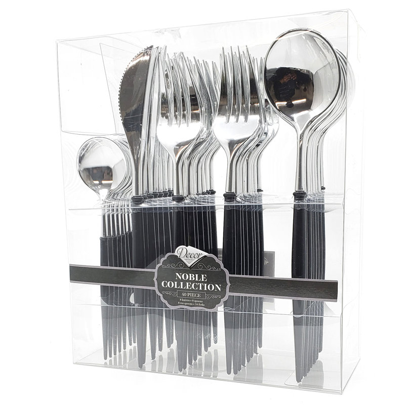 Disposable Noble Collection Flatware Set, Silver/Black