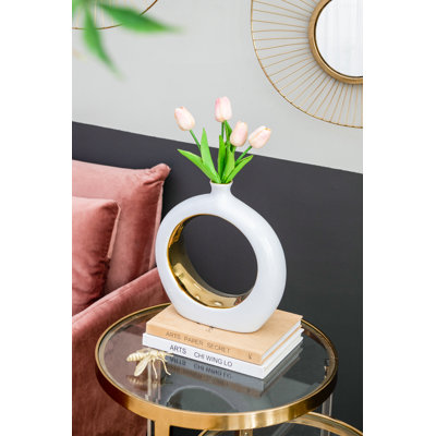 Vase rond, blanc / or