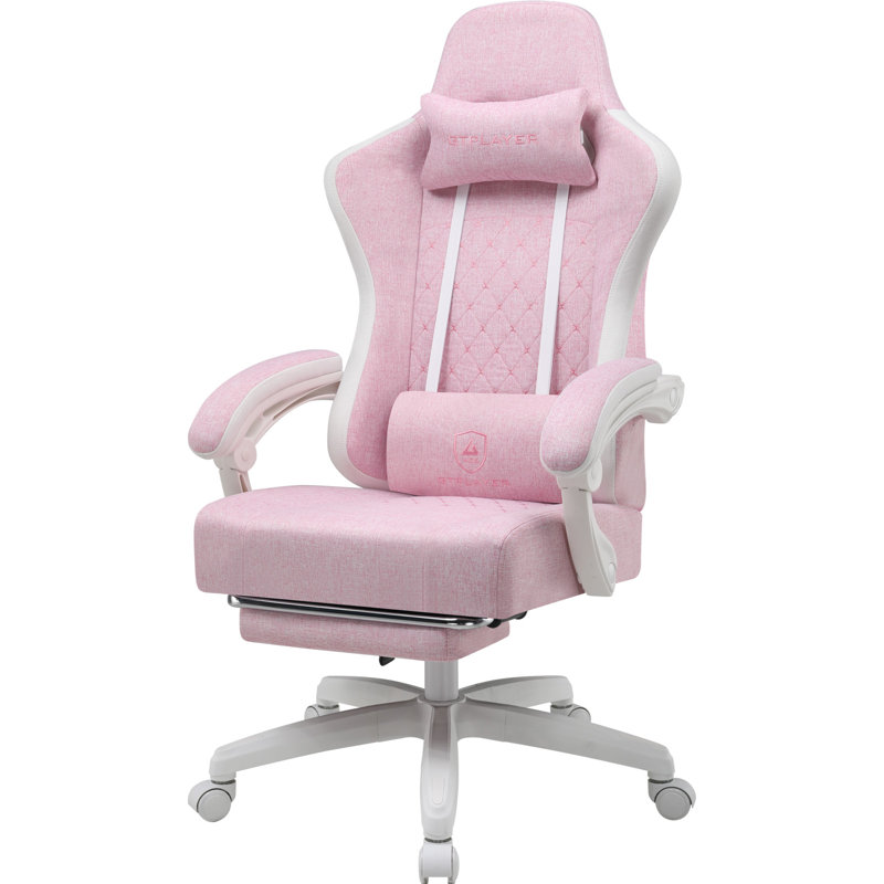GTPLAYER Racing Chair, White/Pink