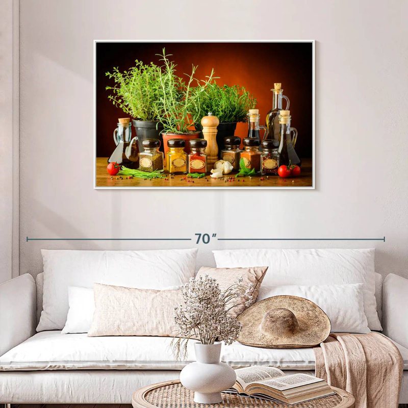 Cuisiner avec des épices et des herbes, Cadre flottant blanc, 43 po x 29 po
