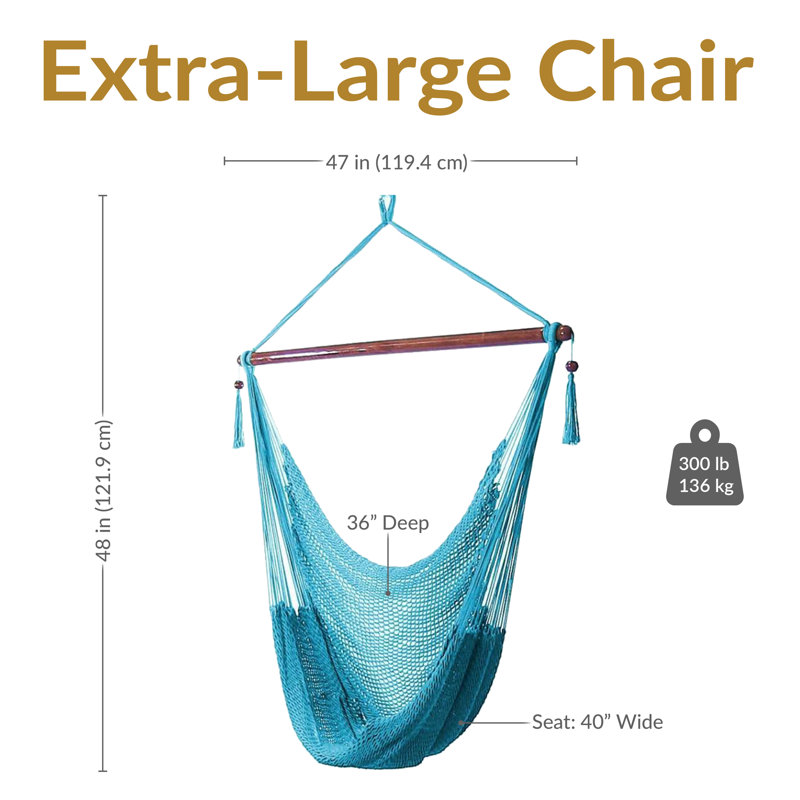 Chaise hamac suspendue en corde de polyester filé doux Plummer - bleu ciel, Bleu ciel