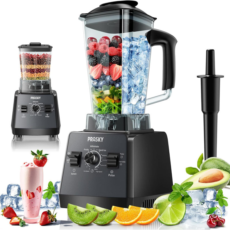 Professional Blender, Smoothies Blenders, PRASKY Max.2400Watts/1000Watts Blender and Grinder Combo 25000RPM Powerful Kitchen 68oz BPA Free 2 Containers Countertop Blenders Ice Crushing, Juice