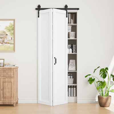  No Assembly Panels, Bi-fold Barn Door White Prime Solid Manufactured Wood Interior Closet Doors with Hardware Kit