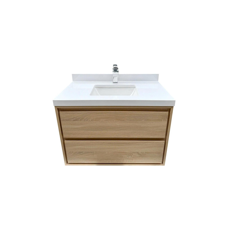 Meuble-lavabo et lavabo moderne en bois, peu encombrant pour la salle de bain