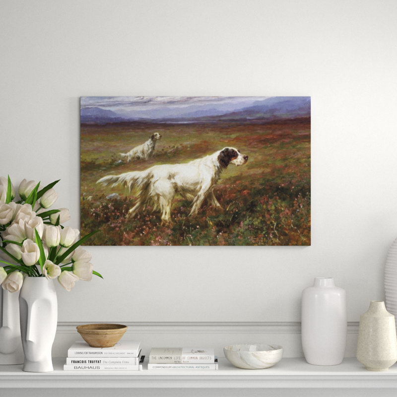 Setters On The Moors Print by Maud Earl, 30" H x 46" W x 1.5" D, Glass Coat