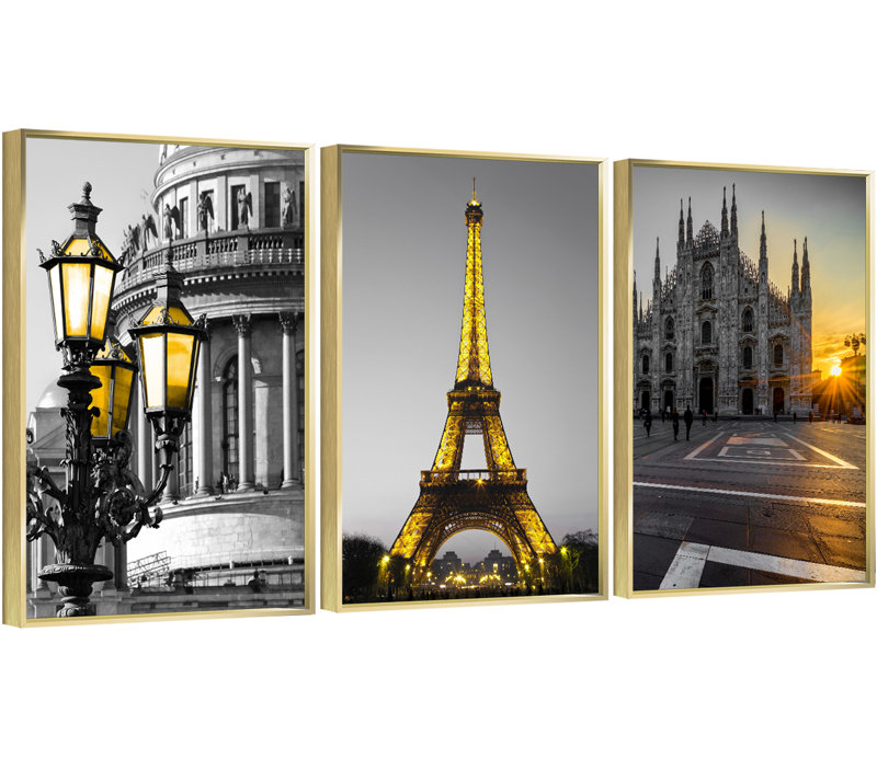 Contrast aluminium encadré, ensemble de 3 reproductions d'art encadrées sur toile, H 16,3 po x l 36,3 po x P 1,65 po