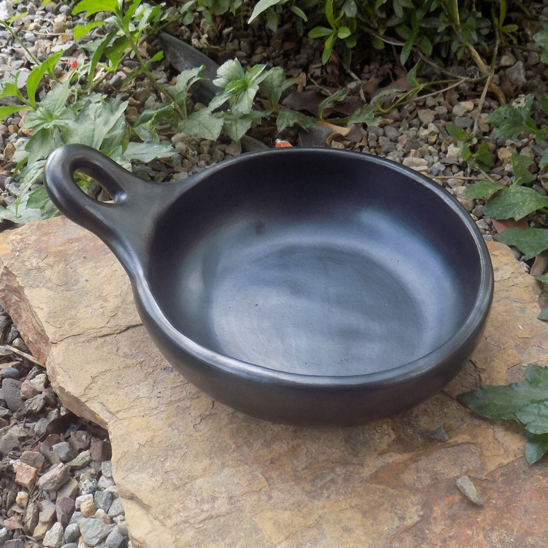 Small Black Clay Chamba Saute Pan, 32 Ounces