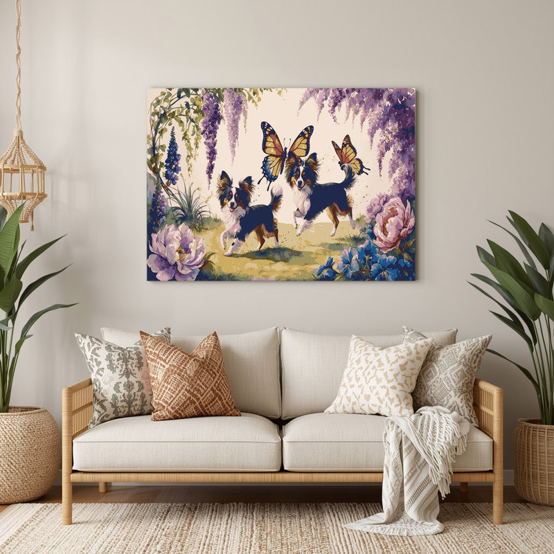 «Dogs Papillon», art mural en métal beige, H 8 po x l 10 po