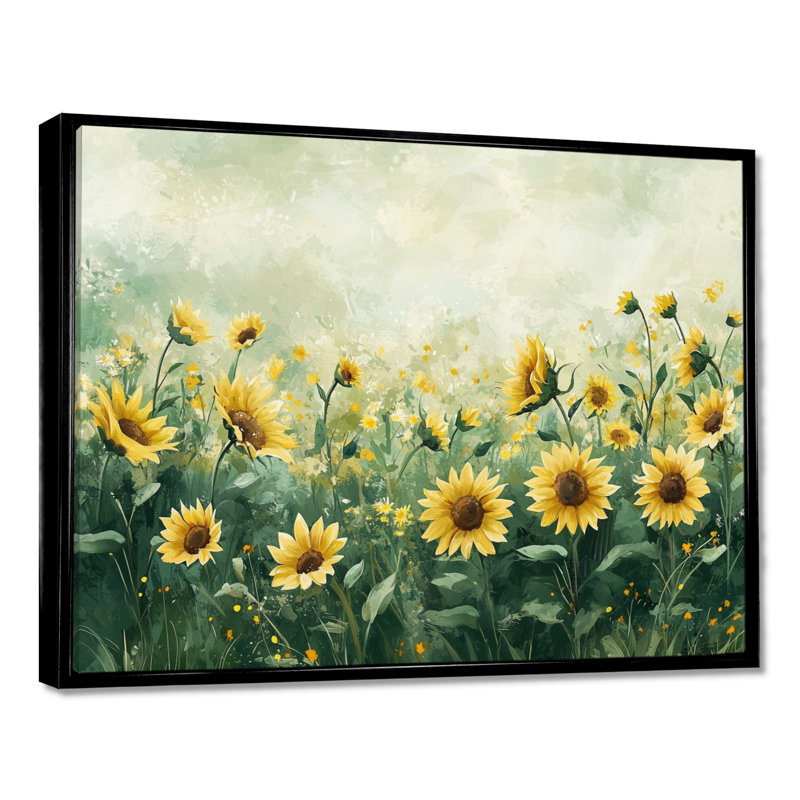 Dorce Summer Sunflower Meadow In Canada - Tournesols, art mural, H 30 po x l 40 po, Impression encadrée flottante