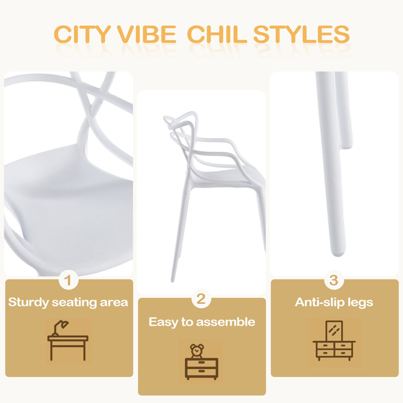 Chaise en plastique 4 pièces, Blanc