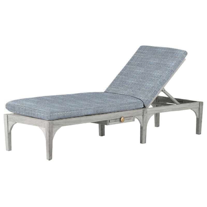 Club Teak Chaise With Wheel - Oyster, Oyster Teak, Welt, Rollo Chambray