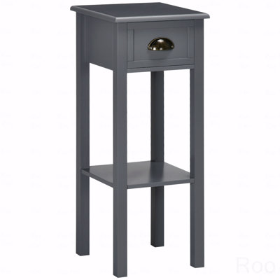 2-Tier Side Table With Drawer, Narrow End Table With Bottom Shelf