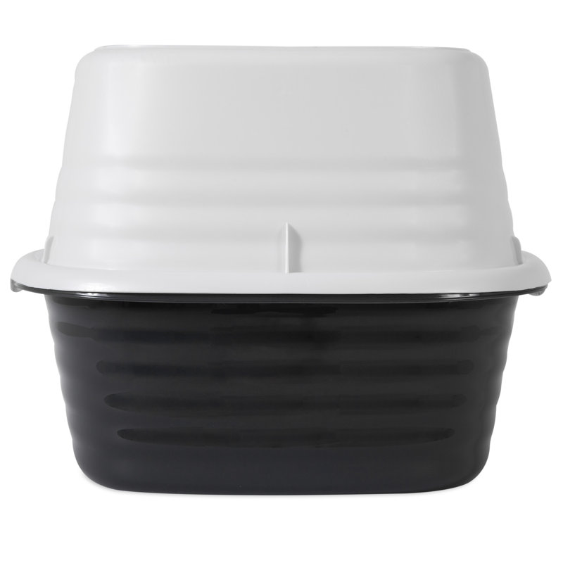 Large Gray and White Plastic Rimmed Cat Litter Box