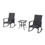 3 Pieces Rocking Chair Table Set Wicker Bistro Set with Coffee Table