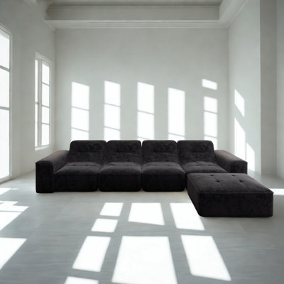 143.7" Modular Sectional Sofa Set With Removable Ottoman,Tufted Design, Deep Seat Couch, Chaise & Accent Chair,Modern DIY Sparkling Chenille Sofa For