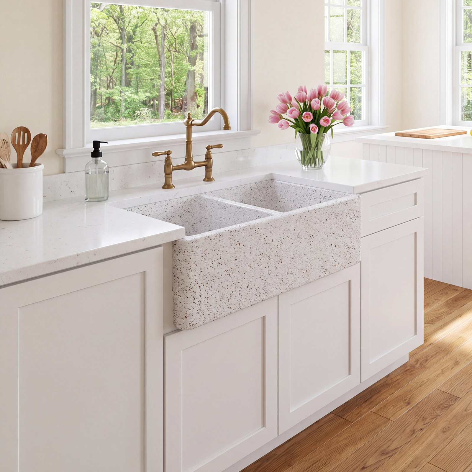 Vineyard 33" Double Basin Farmhouse Kitchen Sink, Pietra Sarda