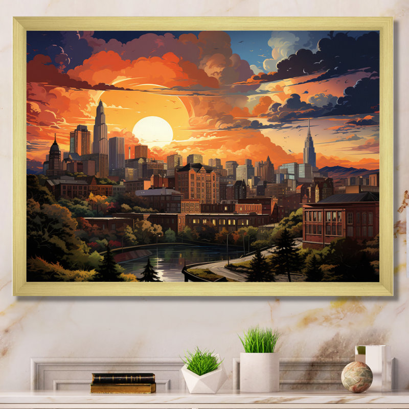 Atlanta Popart Landscape II, reproduction d'art sur toile, H 34 po x l 44 po x P 1,5 po, Encadrement doré