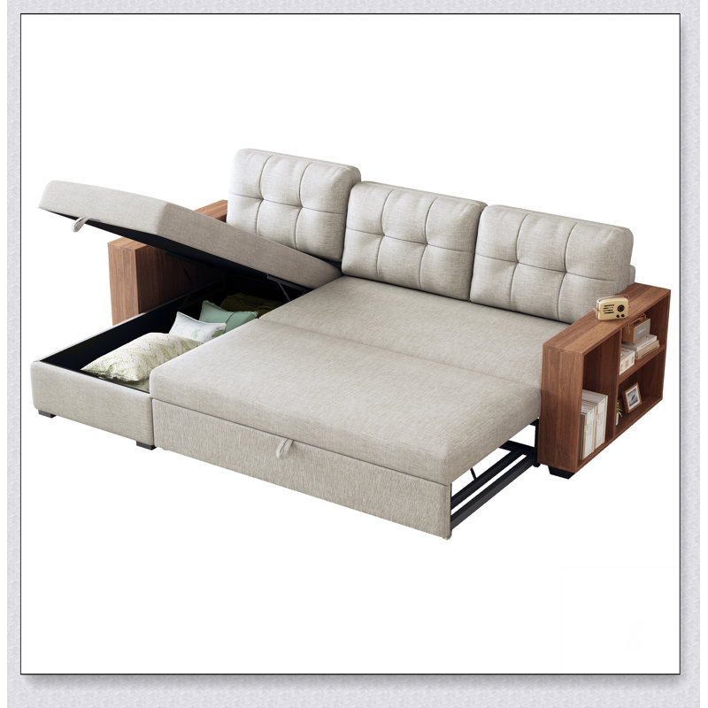 Canapé modulaire rembourré escamotable avec méridienne de rangement, canapé d'angle convertible