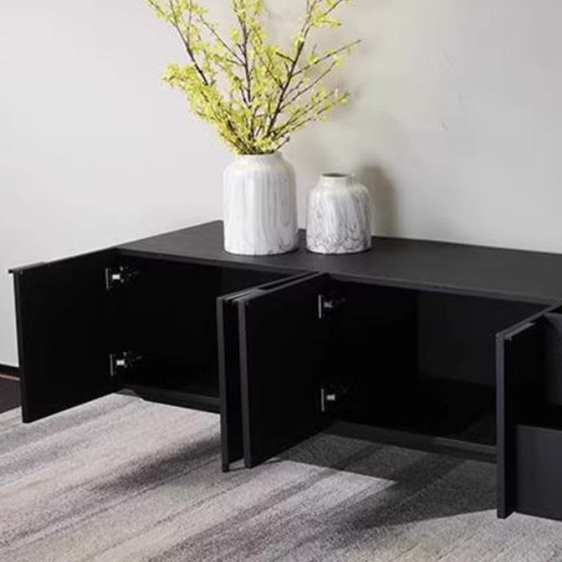 Meuble télé noir minimaliste et minimaliste, H 20,86 po x L 86,61 po x l 17,71 po