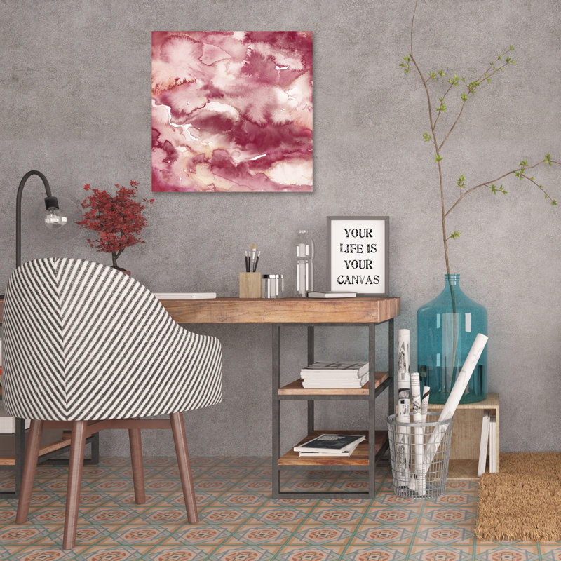 « bourgogne abstract », reproduction de peinture à l’aquarelle sur toile tendue, H 24 po x l 24 po