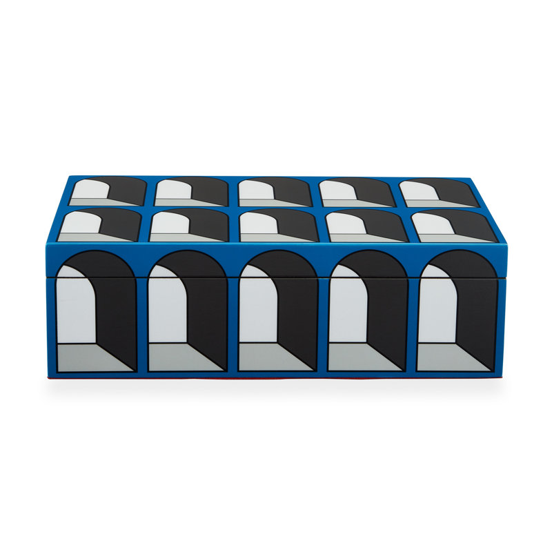 Arcade Lacquer Decorative Box, 3" H x 10" W x 6" D, Blue
