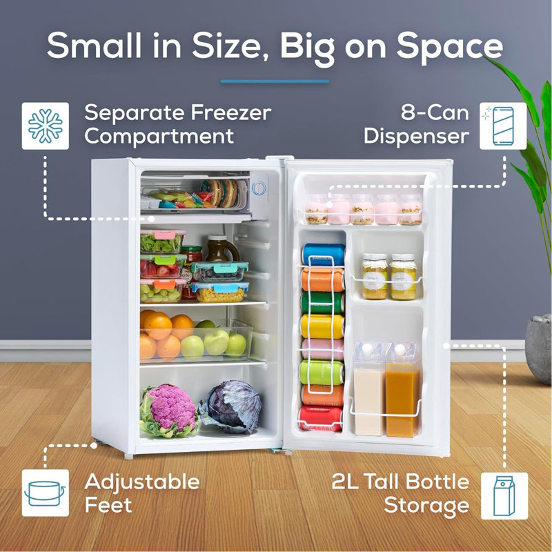 3.2 Cu.Ft Energy-Efficient Compact Refrigerator With Freezer – Sleek Single-Door Design, Convenient Slide-Out Glass Shelves, Perfect For Small Spaces In Homes, Offices & Dorms,Platinum