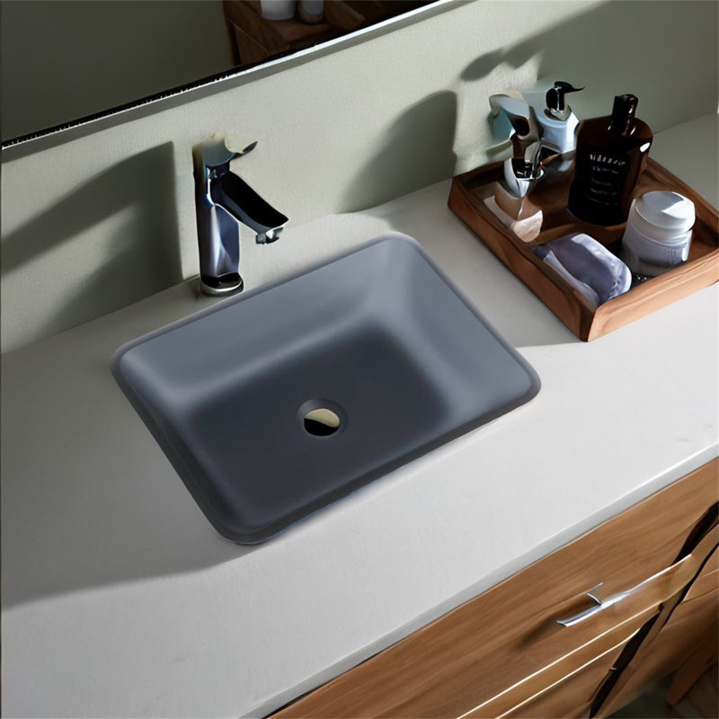 Lavabo de salle de bain vasque rectangulaire en verre 13 po TONWIN, Gris