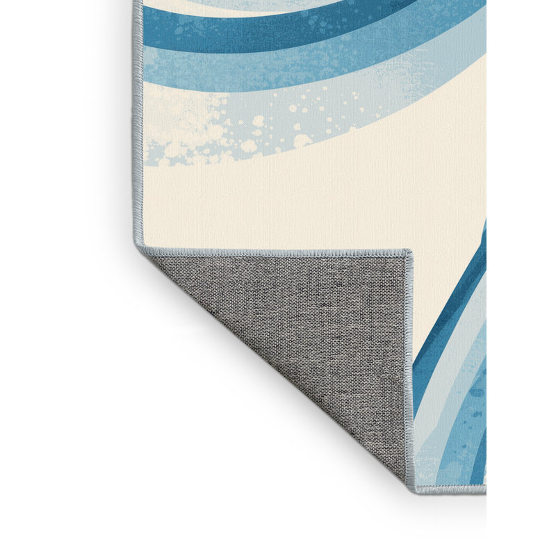Machine Washable Aust Skiing Downhill Bold & Eclectic Modern Arc Rug in Beige – SkyBlue Binding, 7x9