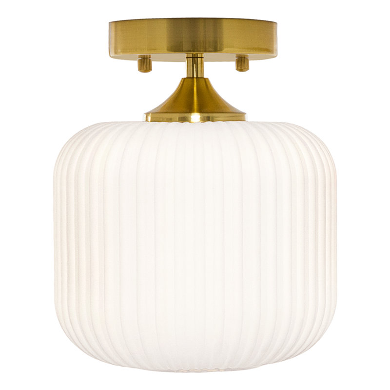 Veun 10" H Textured Glass Semi Flush Mount , White