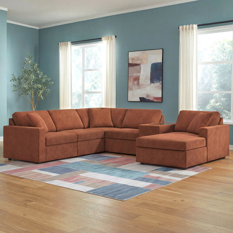 Braintree 6-Piece Sectional With Chaise, Face à la gauche, Polyester brun