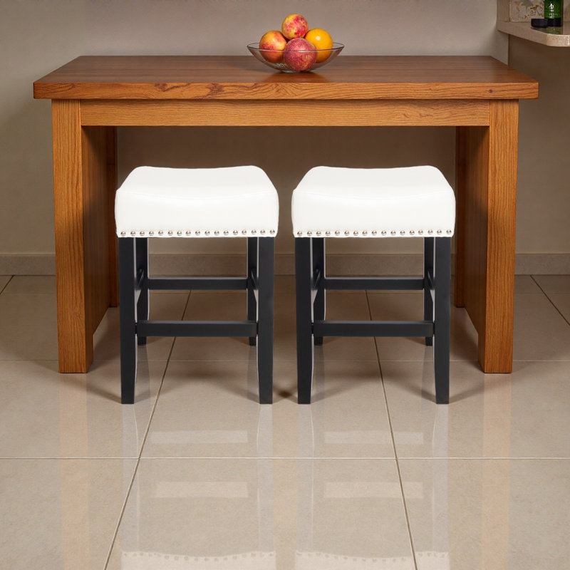 Ensemble de 2 tabourets de comptoir en cuir 26 po, 2 pièces, Ivoire ivoire