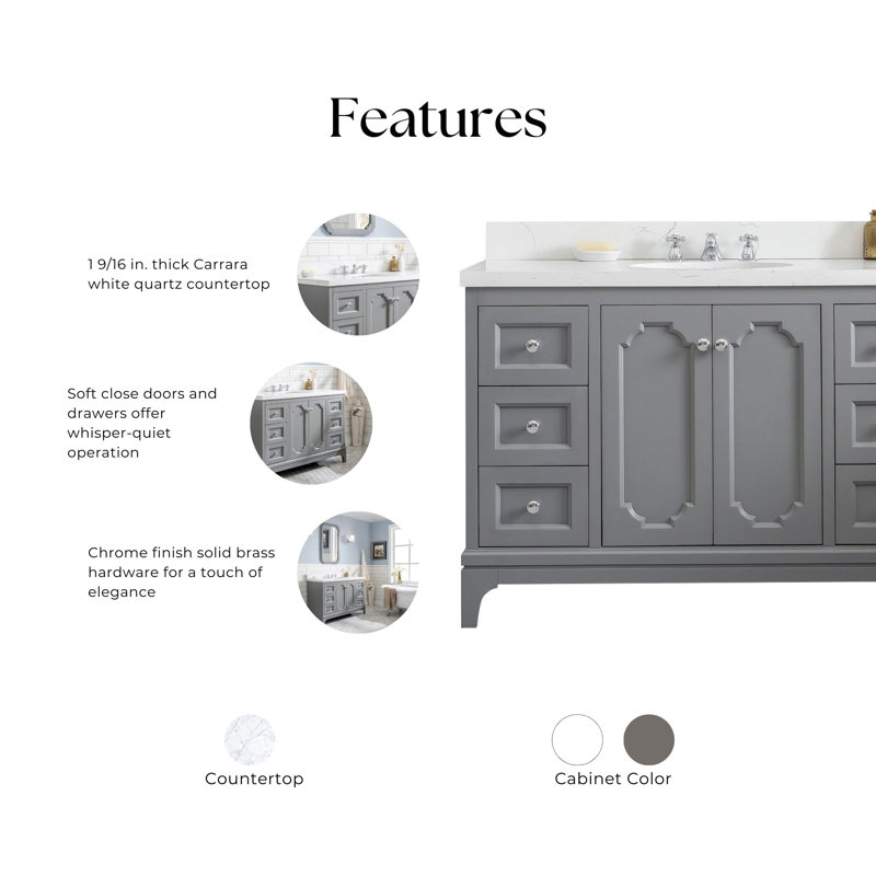 Queen 48" Single Bathroom Vanity Set with Mirror, Standard, Cashmere Grey