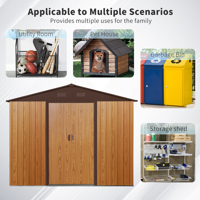 8X10 Metal Outdoor Storage Shed Woodgrain8