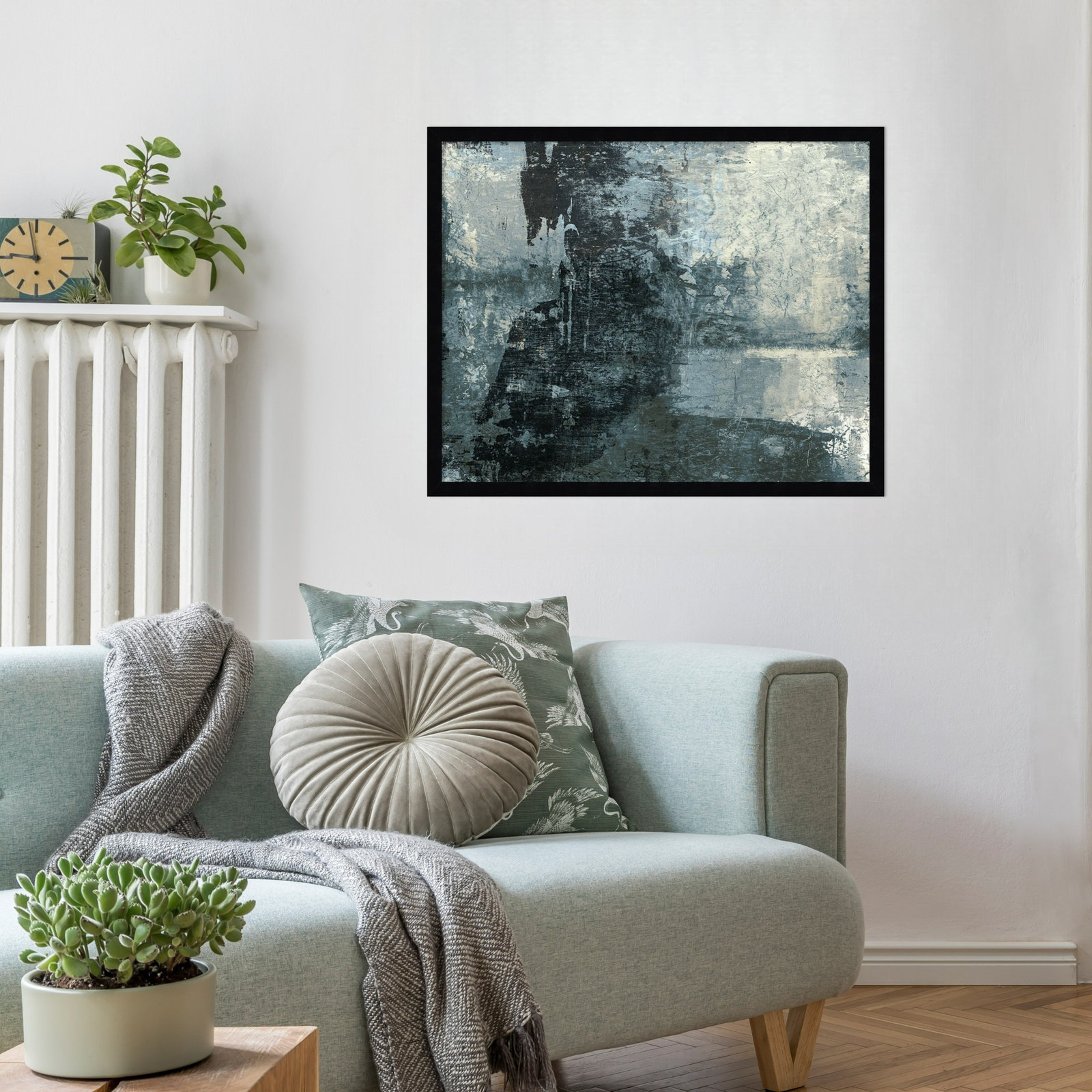 Black and Grey and Blue III by Fresno Wood Framed Wall Art Print, Black, 21" H x 25" W
