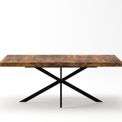 55.11"-70.86" Retro Rectangular Stretch Dining Table, Antique Wood Top, Relief Plate, Black Iron Feet, Easy To Manage Fine Sand Low - Maintenance