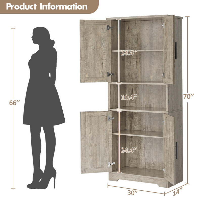 Armoire garde-manger blanche avec portes, unité de rangement autoportante haute de 70 pouces avec tablettes réglables pour la cuisine, la salle à manger, la salle de bain ou le salon