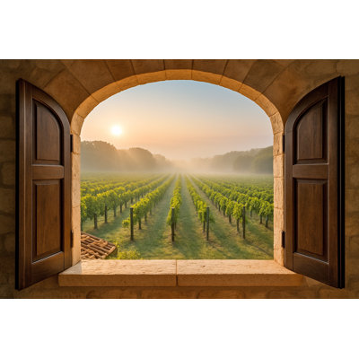 Golden Vine Rows - Sunlit Vineyard View, art mural