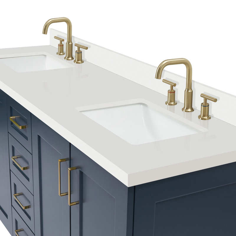 73 IN.  Single Bathroom Vanity, Midnight Blue, Rectangular,  White Quartz