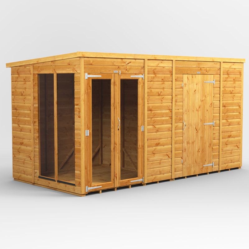 Powersheds 12 x 6ft Timber Tongue & Groove Pent Summerhouse Combi (includes 6ft Side Store)